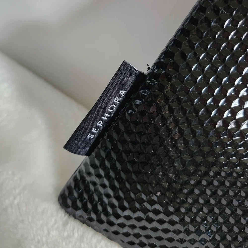 Sephora Black Vinyl Hexagon Textured Makeup Cosmetic Bag Pouch NWOT